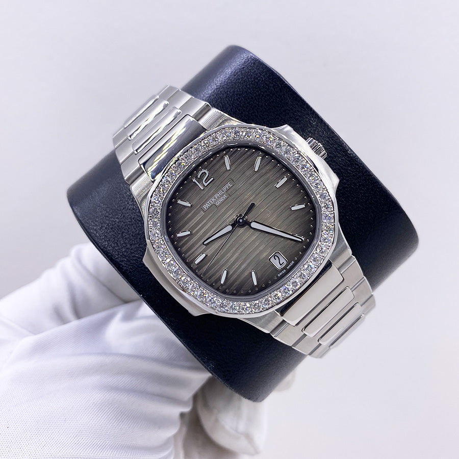 Patek Philippe Nautilus 35mm 7118/1A Grey Dial Custom Diamond Bezel Pre Owned