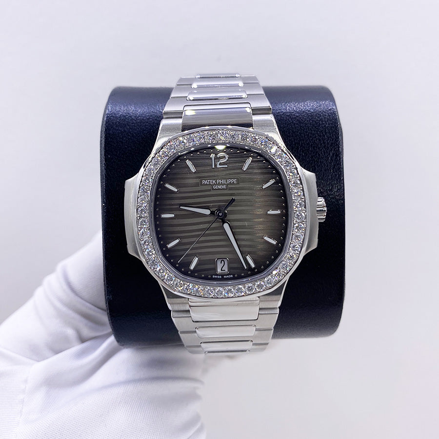 Patek Philippe Nautilus 35mm 7118/1A Grey Dial Custom Diamond Bezel Pre Owned