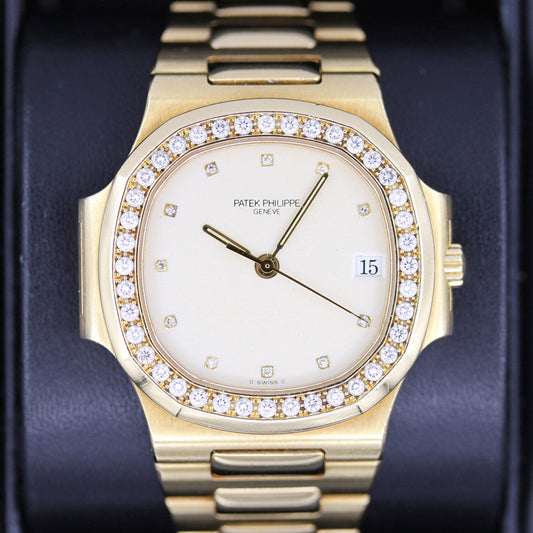 Patek Philippe Nautilus 3800J/003 Factory Diamond Set Dial / Bezel 37mm Cream Dial Pre-Owned