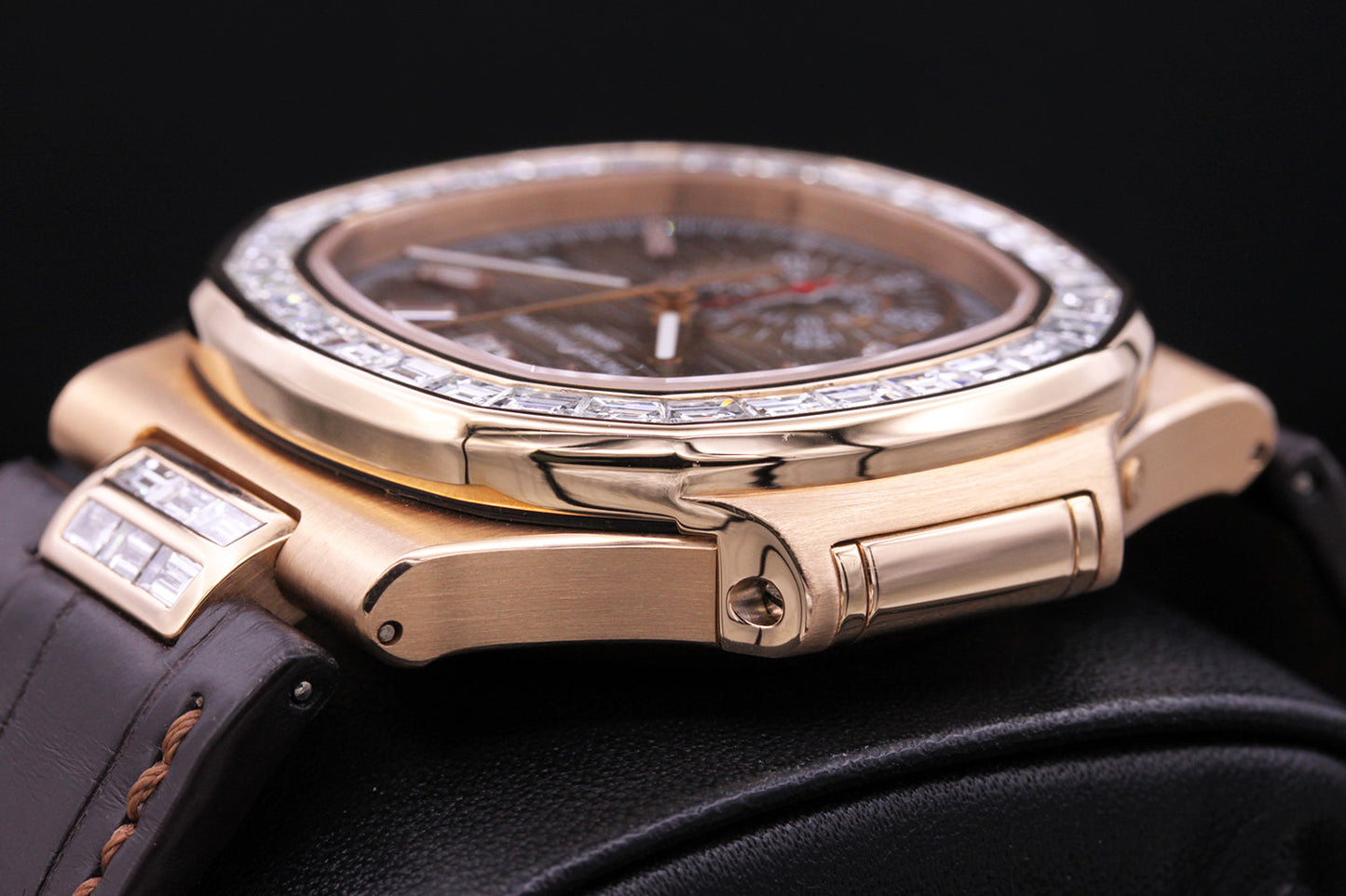 Patek Philippe Nautilus Chronograph 40mm 5980R Custom Diamond Baguette Setting Brown Dial Pre-Owned