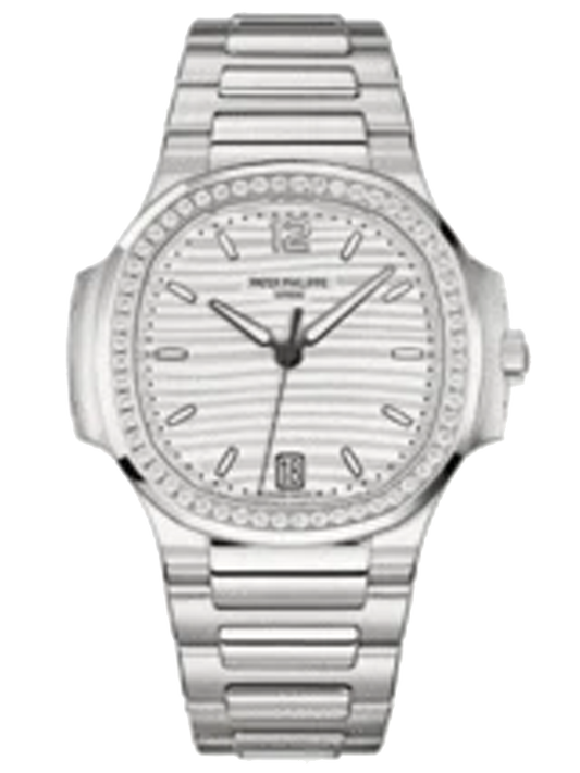 Patek Philippe Ladies Diamond Nautilus Stainless Steel White Dial Diamond Bezel 7118/1200A