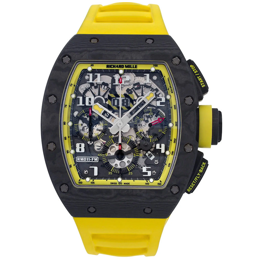 Richard Mille Chronograph RM11-FM Carbon Yellow Storm 50mm Openworked Dial
