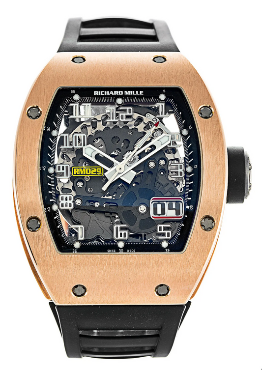 Richard Mille RM029 Rose Gold 48mm Transparent Dial 18k Rose Gold Rubber Strap