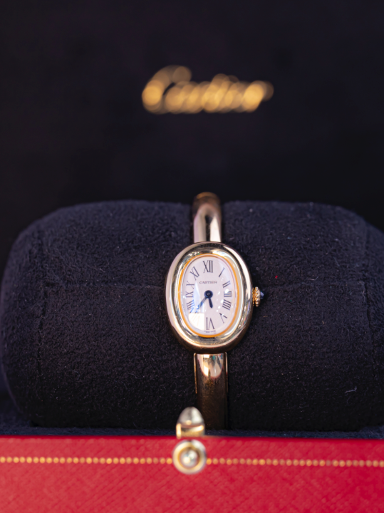 Cartier Baignoire Mini 24.6 mm x 18.7 mm Silver Dial 18k Yellow Gold Bracelet WGBA0044