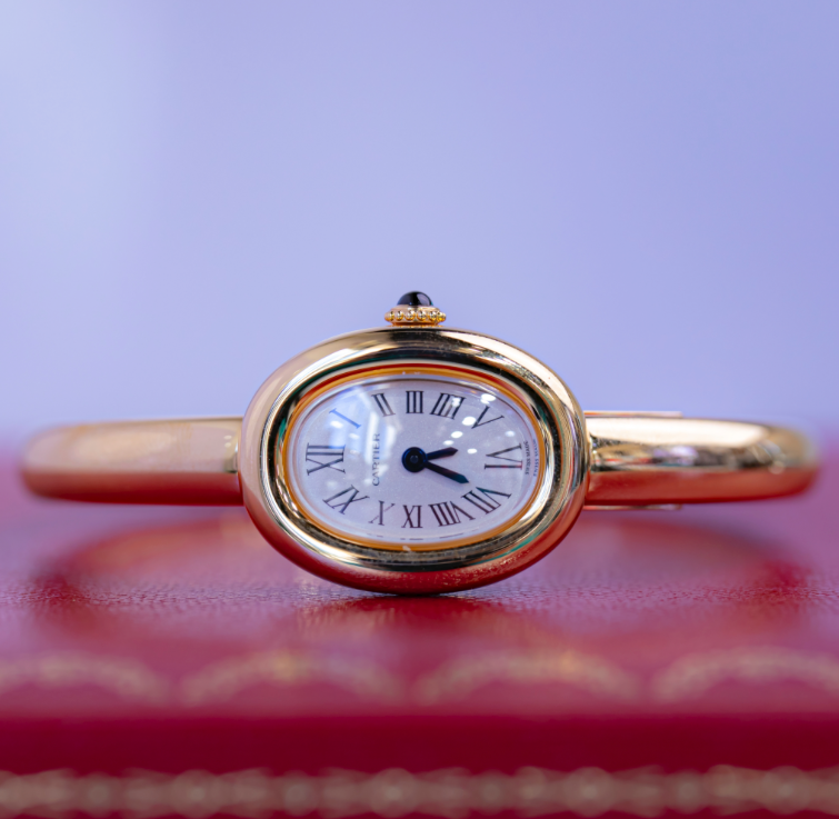 Cartier Baignoire Mini 24.6 mm x 18.7 mm Silver Dial 18k Yellow Gold Bracelet WGBA0044