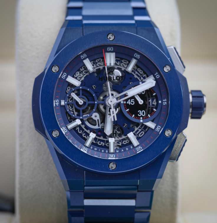HUBLOT Big Bang Integrated Blue Ceramic 42 mm Transparent Dial Polished Blue Ceramic Bracelet 451.EX.5123.EX