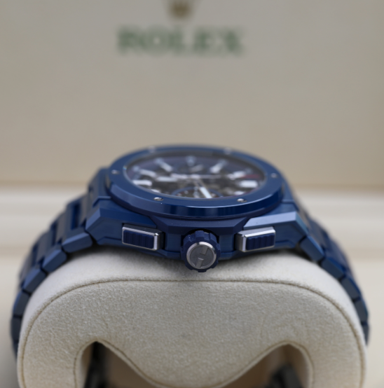 HUBLOT Big Bang Integrated Blue Ceramic 42 mm Transparent Dial Polished Blue Ceramic Bracelet 451.EX.5123.EX