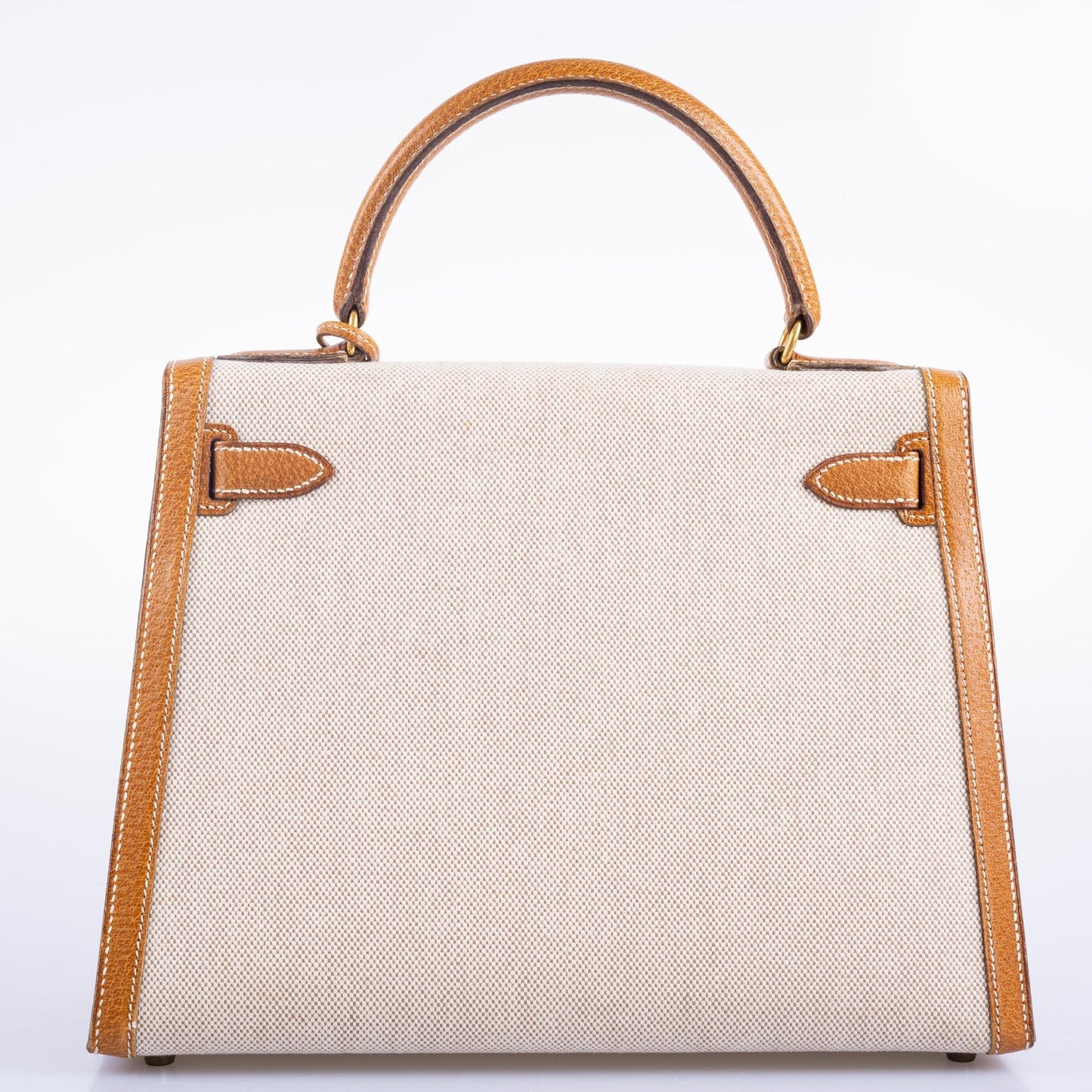 Vintage Hermès Kelly 28 Sellier Naturel & Écru Toile H and Peau Porc Gold Hardware