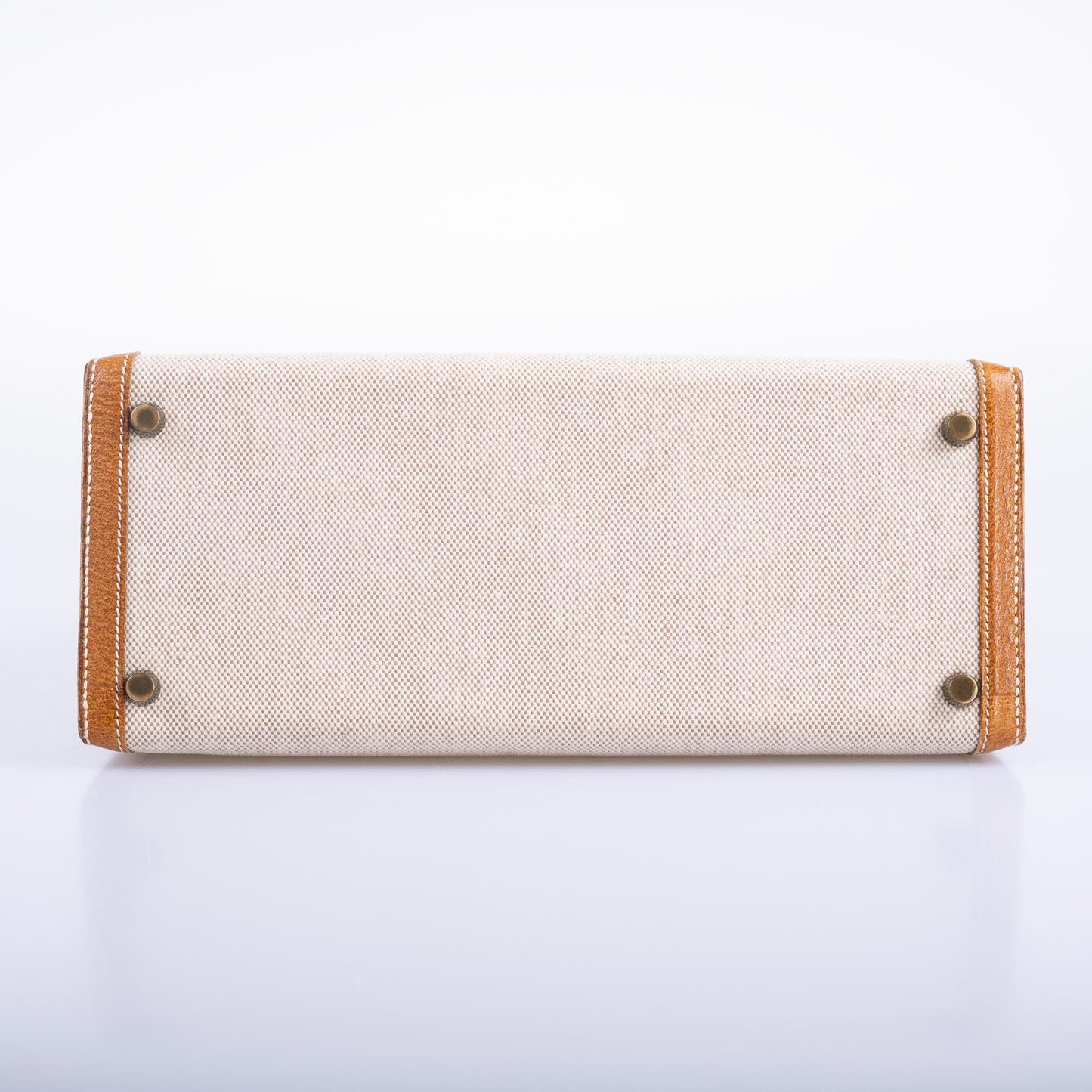 Vintage Hermès Kelly 28 Sellier Naturel & Écru Toile H and Peau Porc Gold Hardware