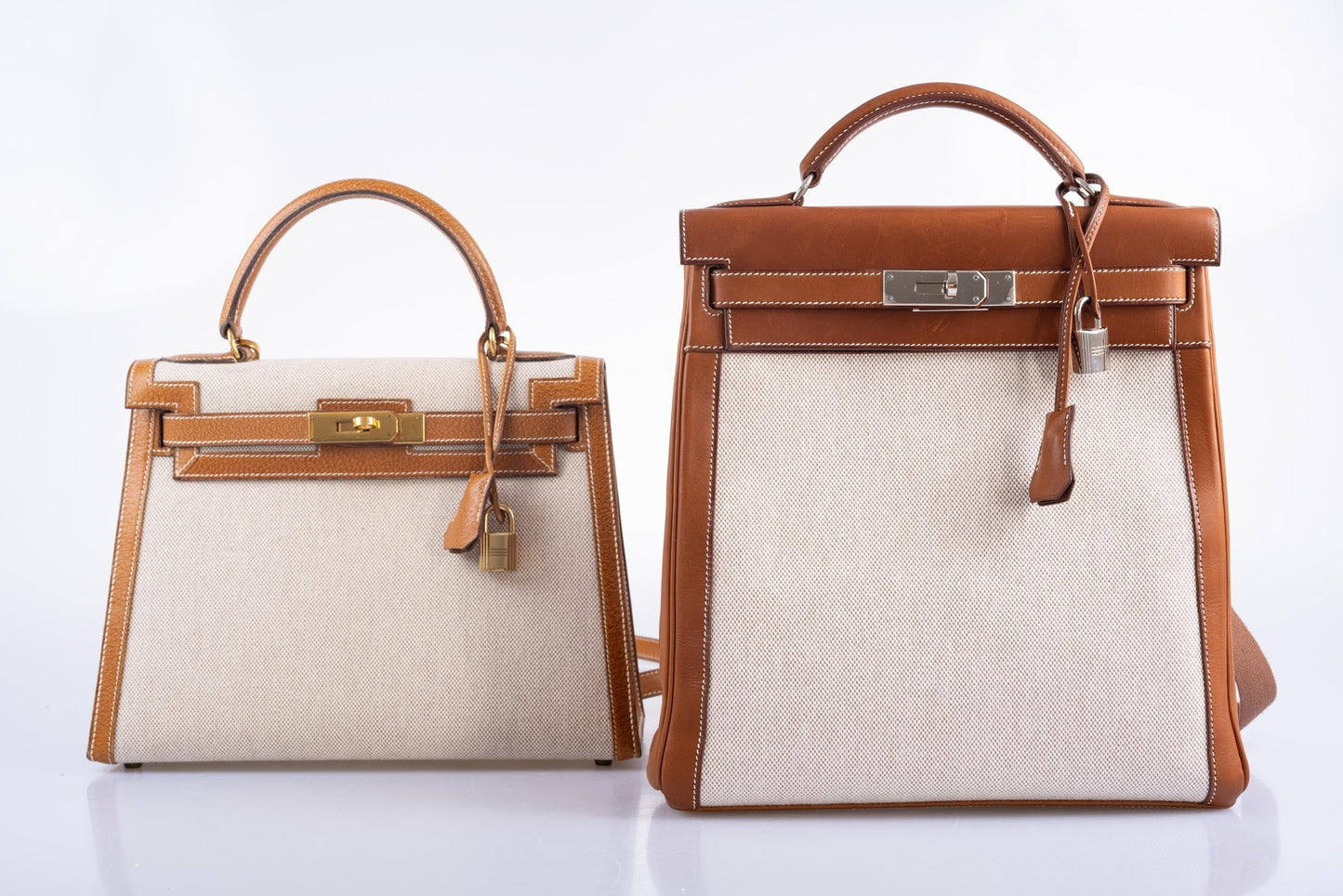 Vintage Hermès Kelly 28 Sellier Naturel & Écru Toile H and Peau Porc Gold Hardware