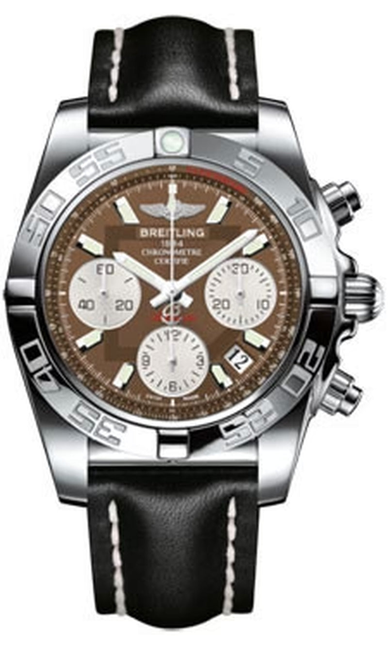'- Chronomat 41 Steel Polished Bezel - Leather Strap