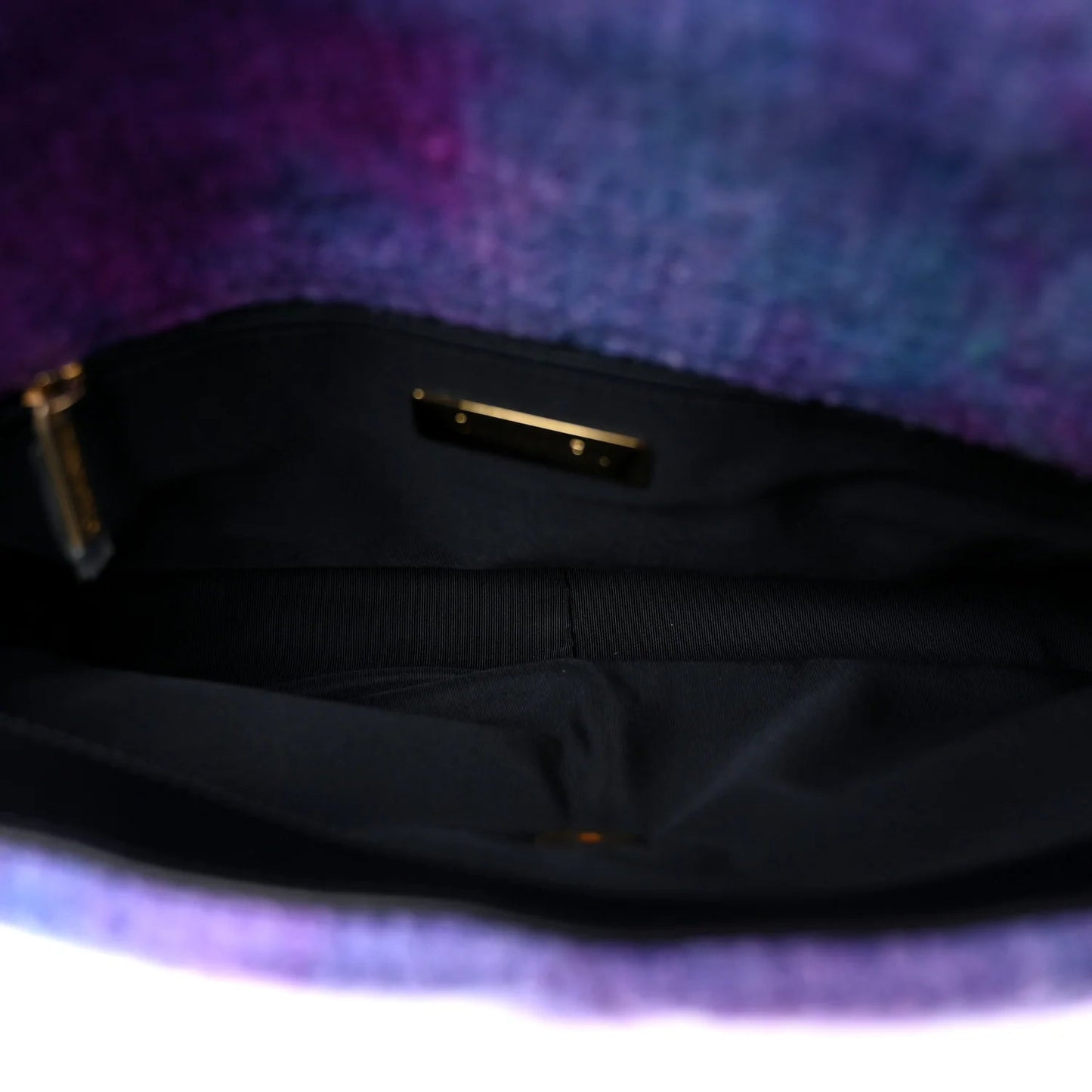 Wool Tweed Quilted Large  19 Flap Purple Black Blue