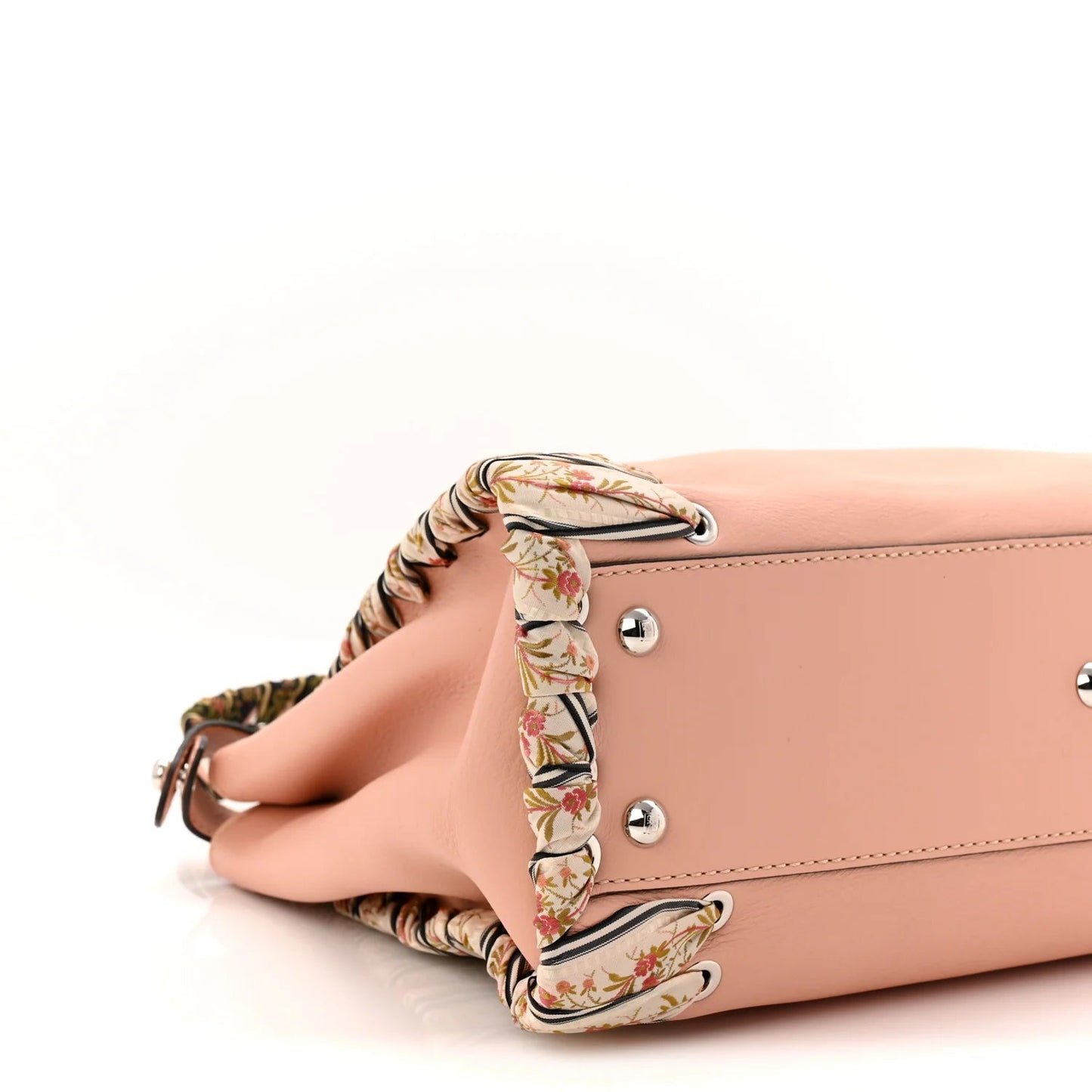 Vitello Seta Shiny Nappa Ribbon Lace up Floral Medium Peekaboo Iconic Satchel Baby Pink Multicolor