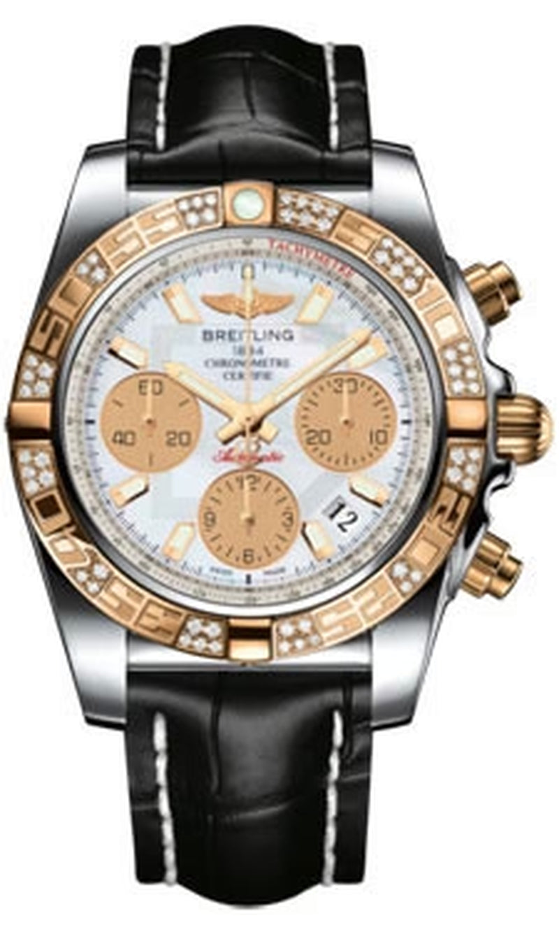 '- Chronomat 41 Steel and Gold Diamond Bezel - Croco Strap