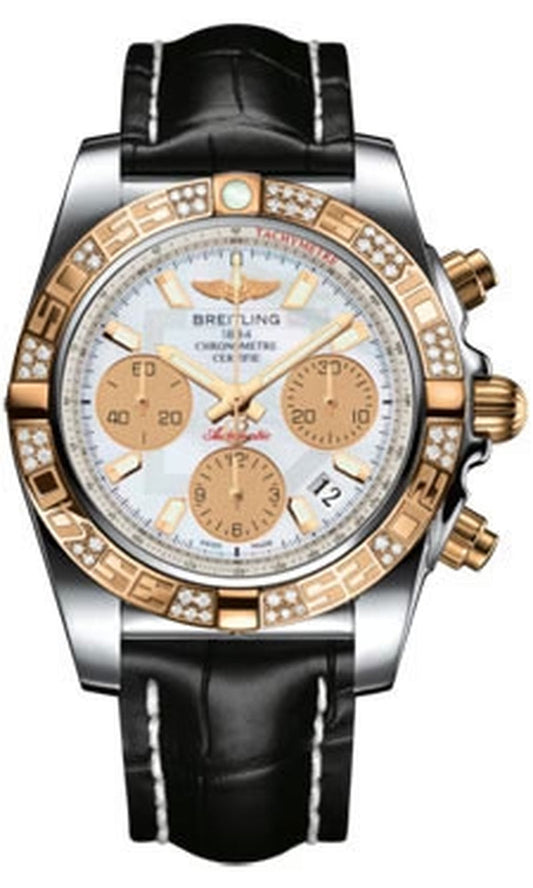 '- Chronomat 41 Steel and Gold Diamond Bezel - Croco Strap
