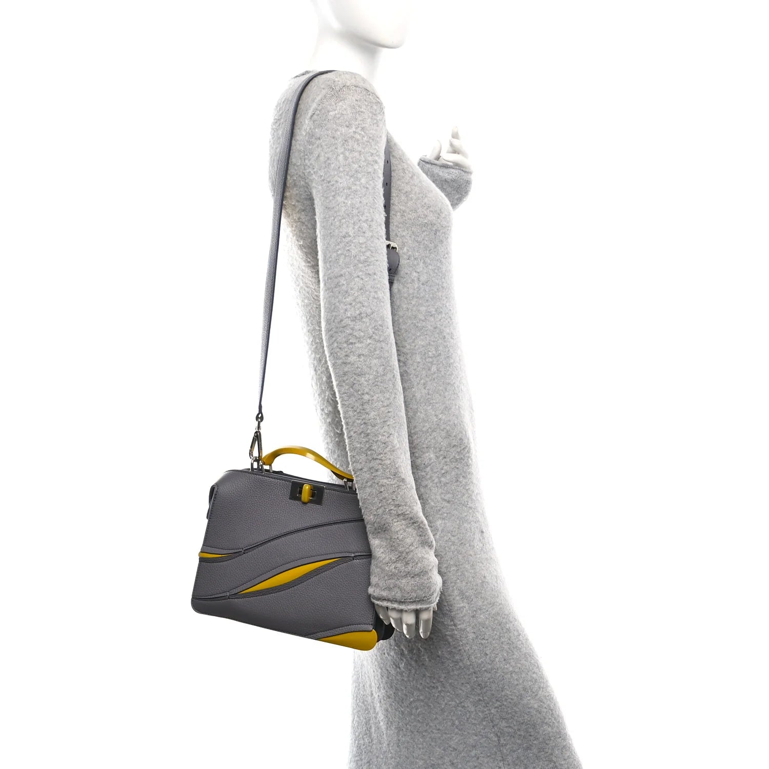 X MA YANSONG Cuoio Romano Aluminum Bi-Color Mini Peekaboo I SEE U Satchel Grey Yellow
