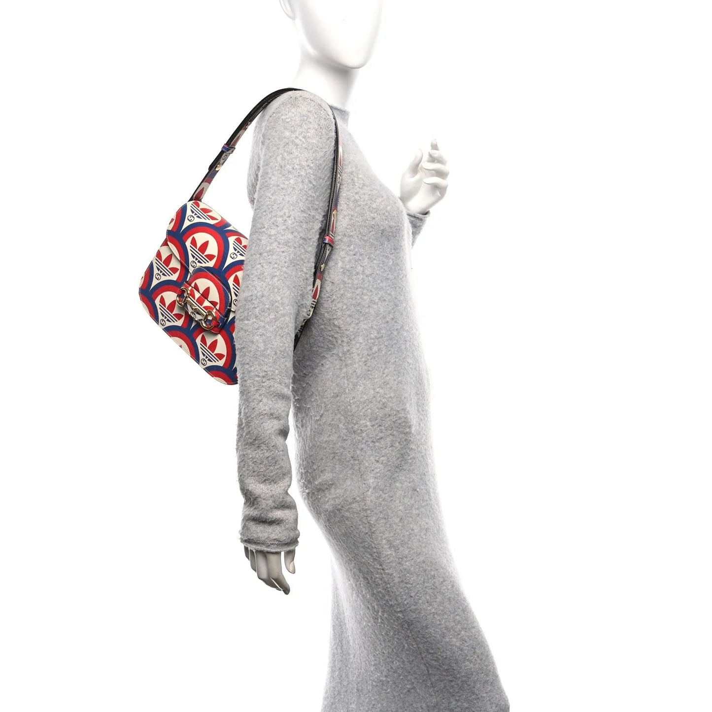 X adidas Shangai Calfskin Web Trefoil Interlocking G Small Horsebit 1955 Shoulder Bag Red White Blue