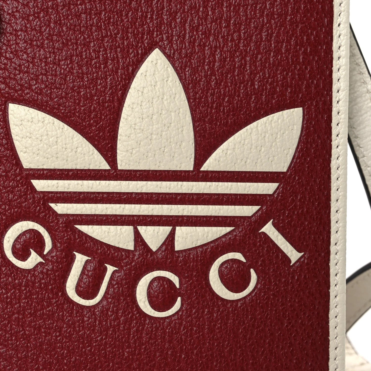 X adidas Textured Dollar Calfskin Trefoil Embossed Phone Crossbody Bag Hibiscus Red off White
