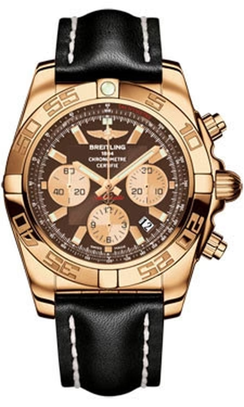 '- Chronomat 44 Rose Gold Polished Bezel - Leather Strap