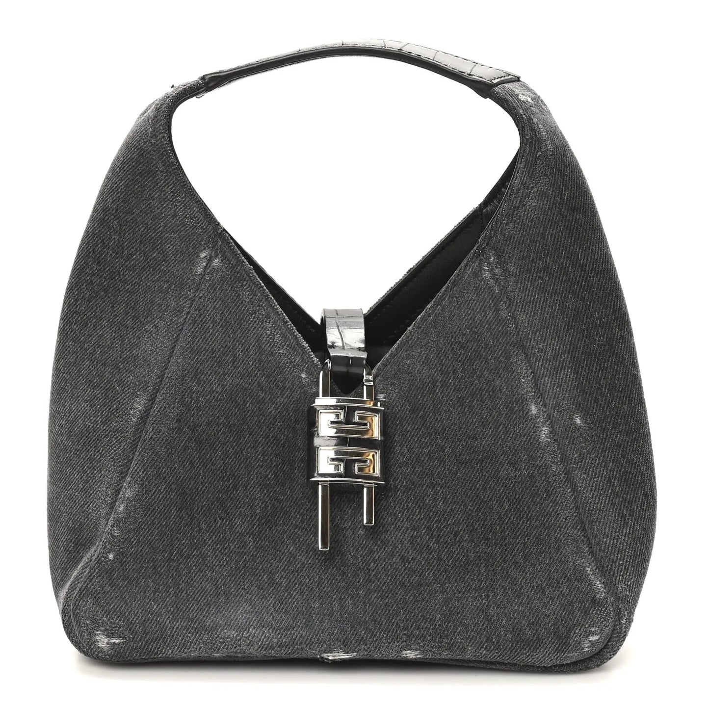 Washed Denim Calfskin Crocodile Embossed Mini G-Lock Hobo Black