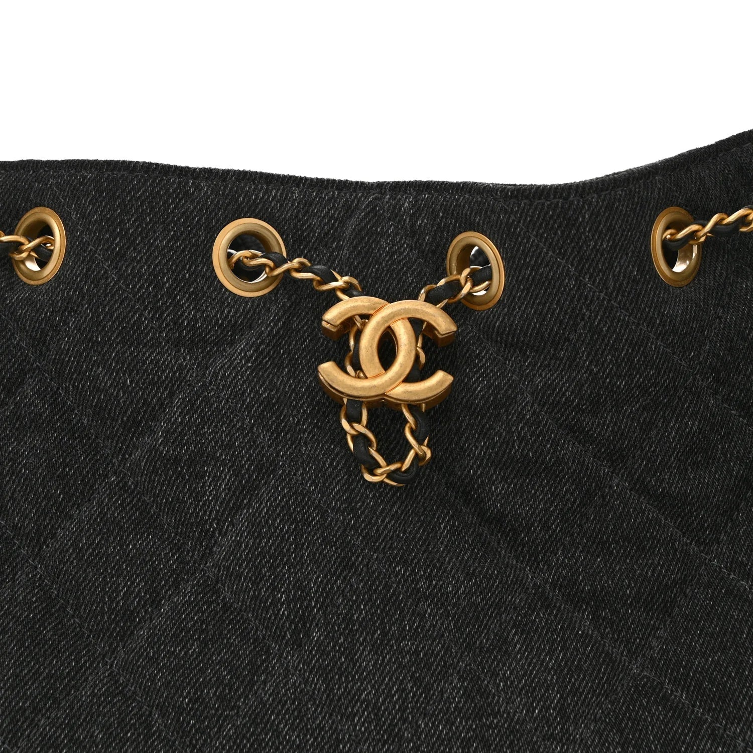 Washed Denim Quilted Small  25 Handbag Black