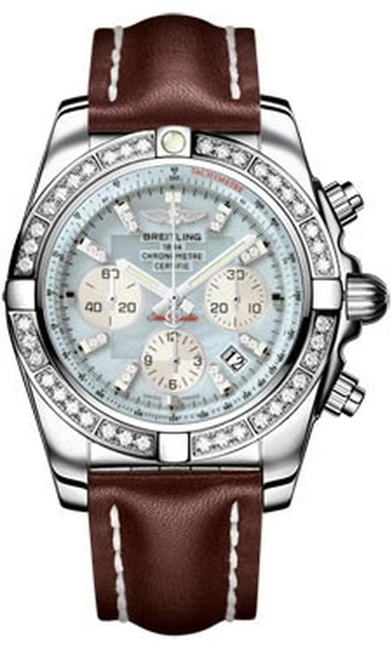 '- Chronomat 44 Steel 40 Diamond Bezel - Leather Strap