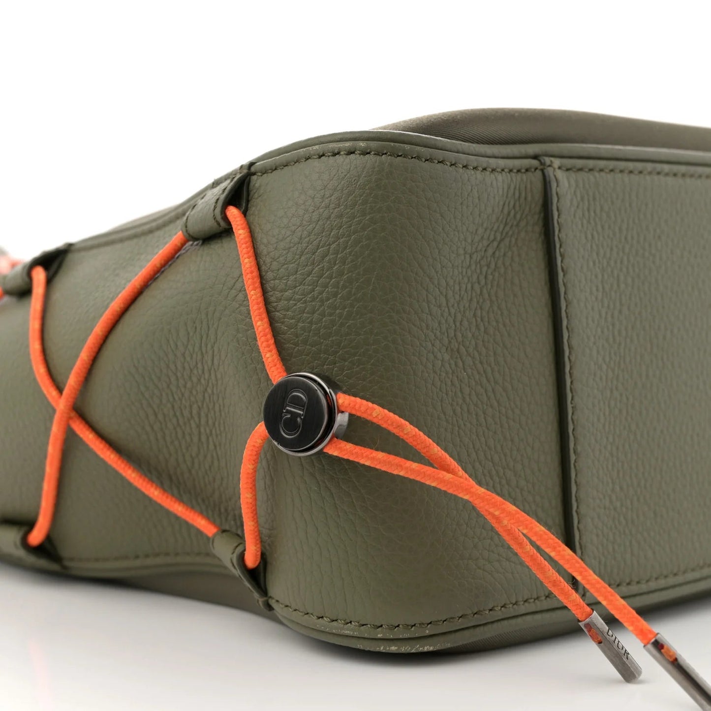 X SACAI Grained Calfskin Technical Fabric Saddle Tote Olive Navy Blue