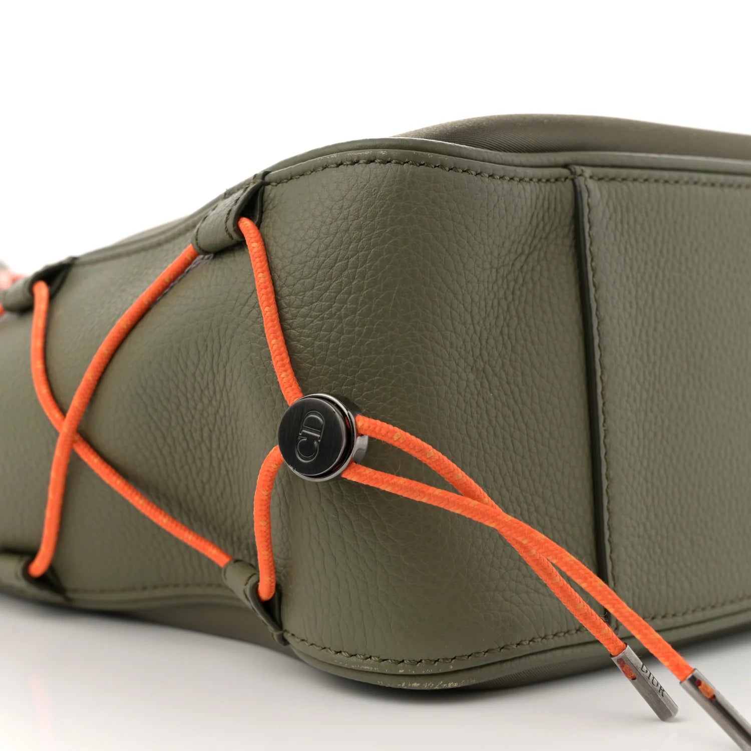 X SACAI Grained Calfskin Technical Fabric Saddle Tote Olive Navy Blue