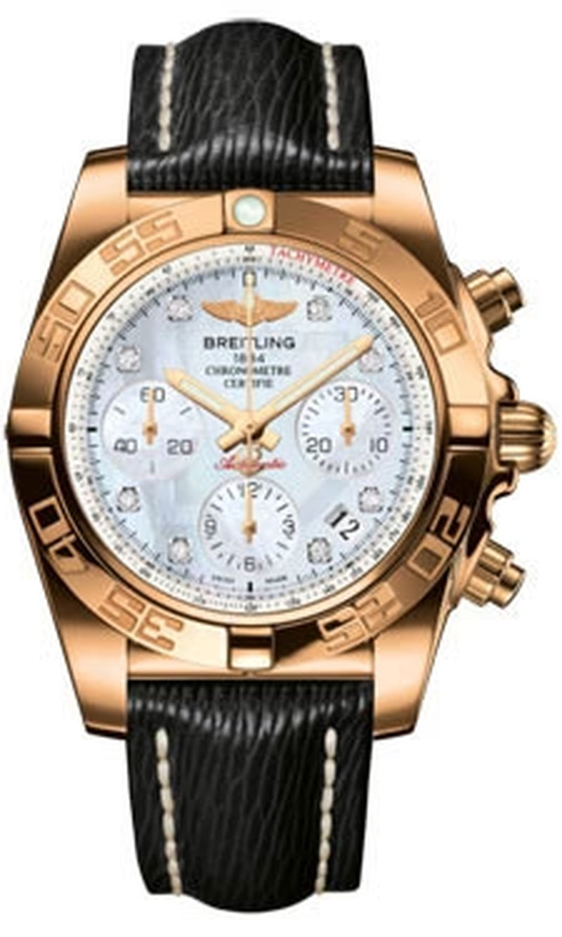 '- Chronomat 41 Rose Gold Polished Bezel - Sahara Leather Strap
