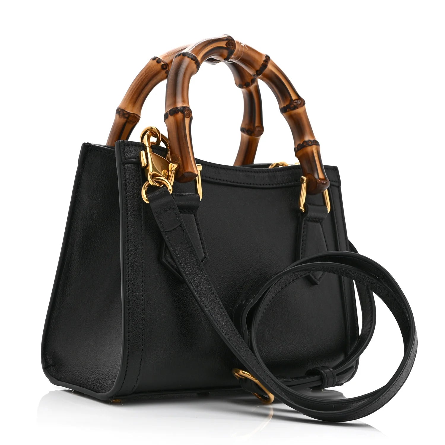 Wonka Grain Calfskin Mini Diana Tote Bag Black Yellow Fluo