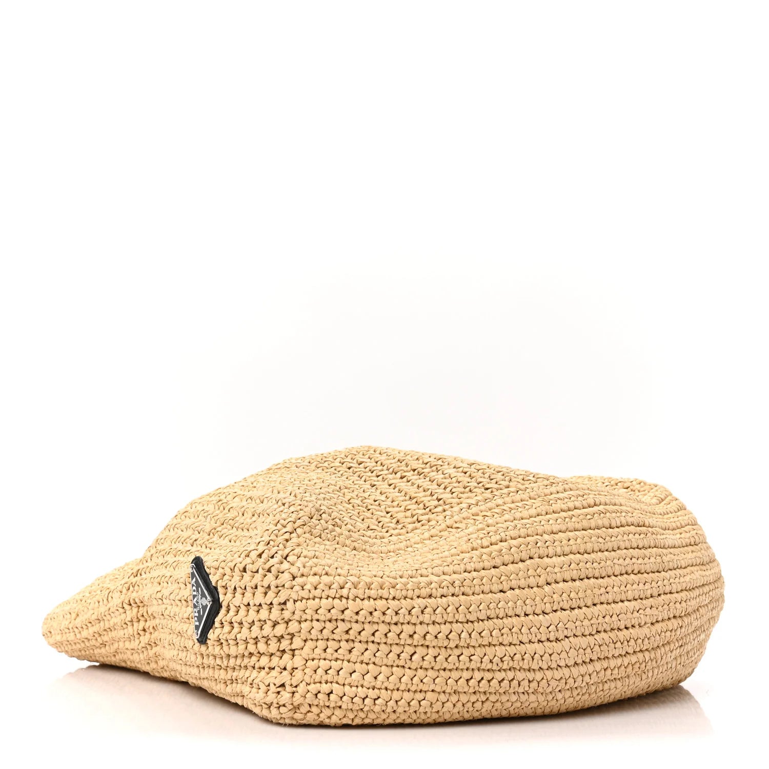 Yarn Raffia Effect Crochet Embroidered Logo Tote Naturale