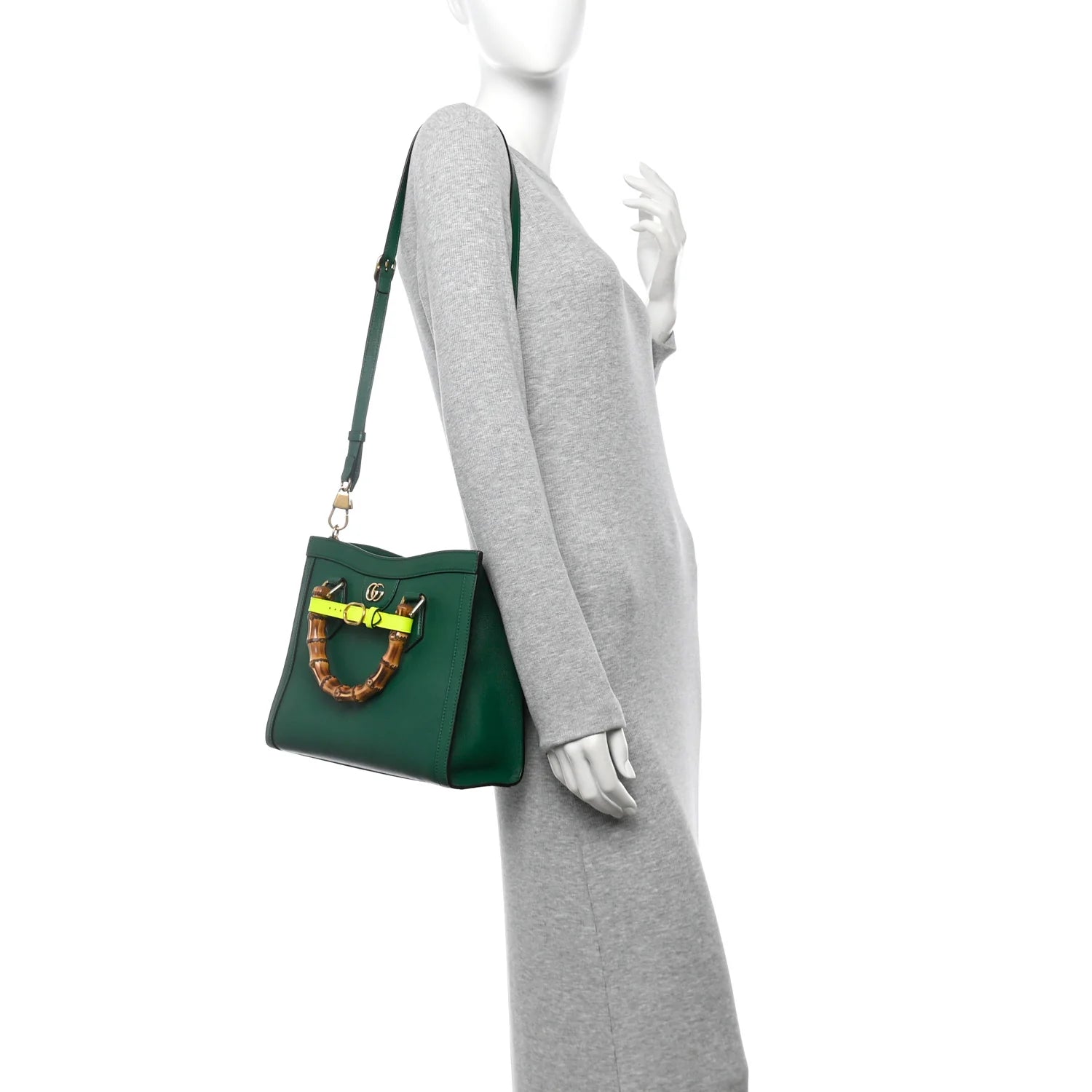 Wonka Grain Calfskin Small Diana Tote Bag Green Yellow Fluo