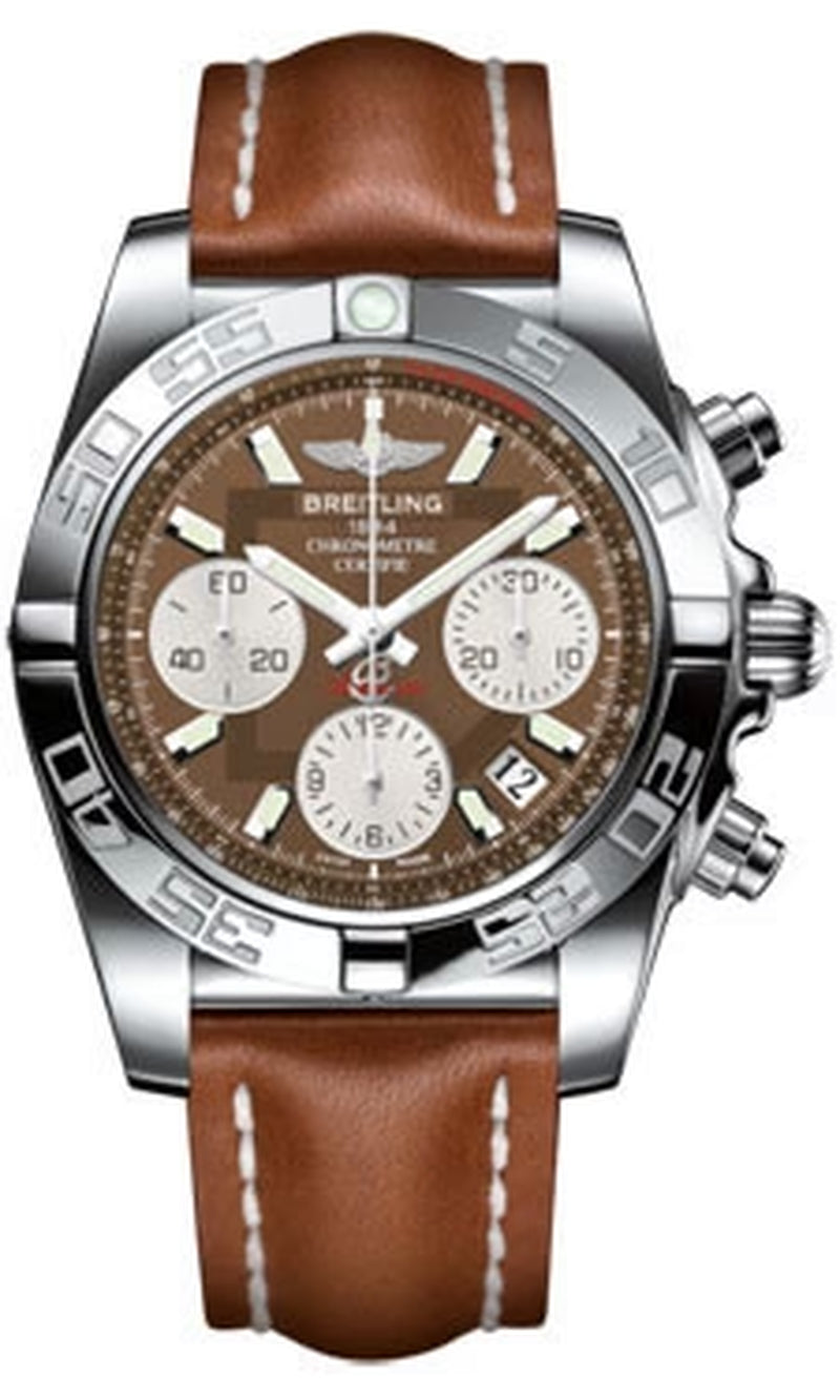 '- Chronomat 41 Steel Polished Bezel - Leather Strap