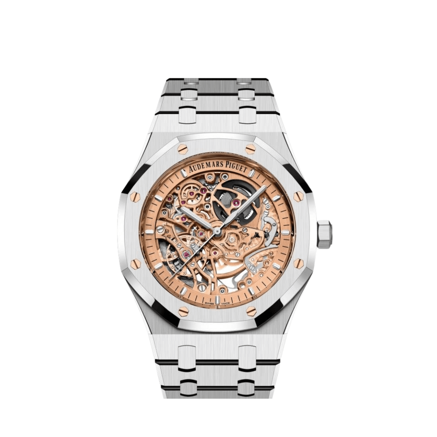 Audemars Piguet Royal Oak 15407ST.OO.1220ST.02 Double Balance Wheel  Stainless Steel Openworked Pink Gold-Toned Dial
