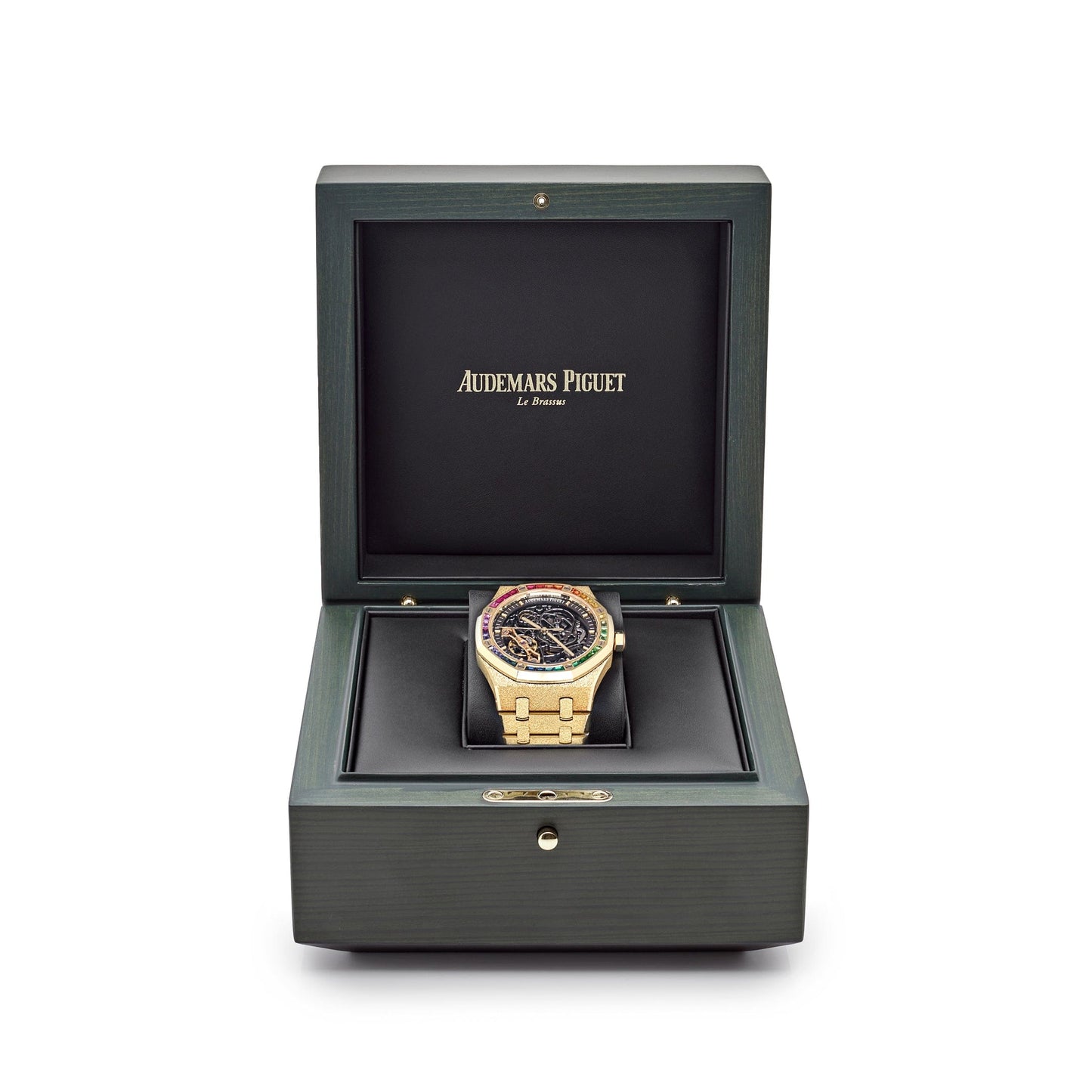 Audemars Piguet Royal Oak 15412BA.YG.1224BA.01 Frosted Yellow Gold Double Balance Wheel Rainbow Bezel