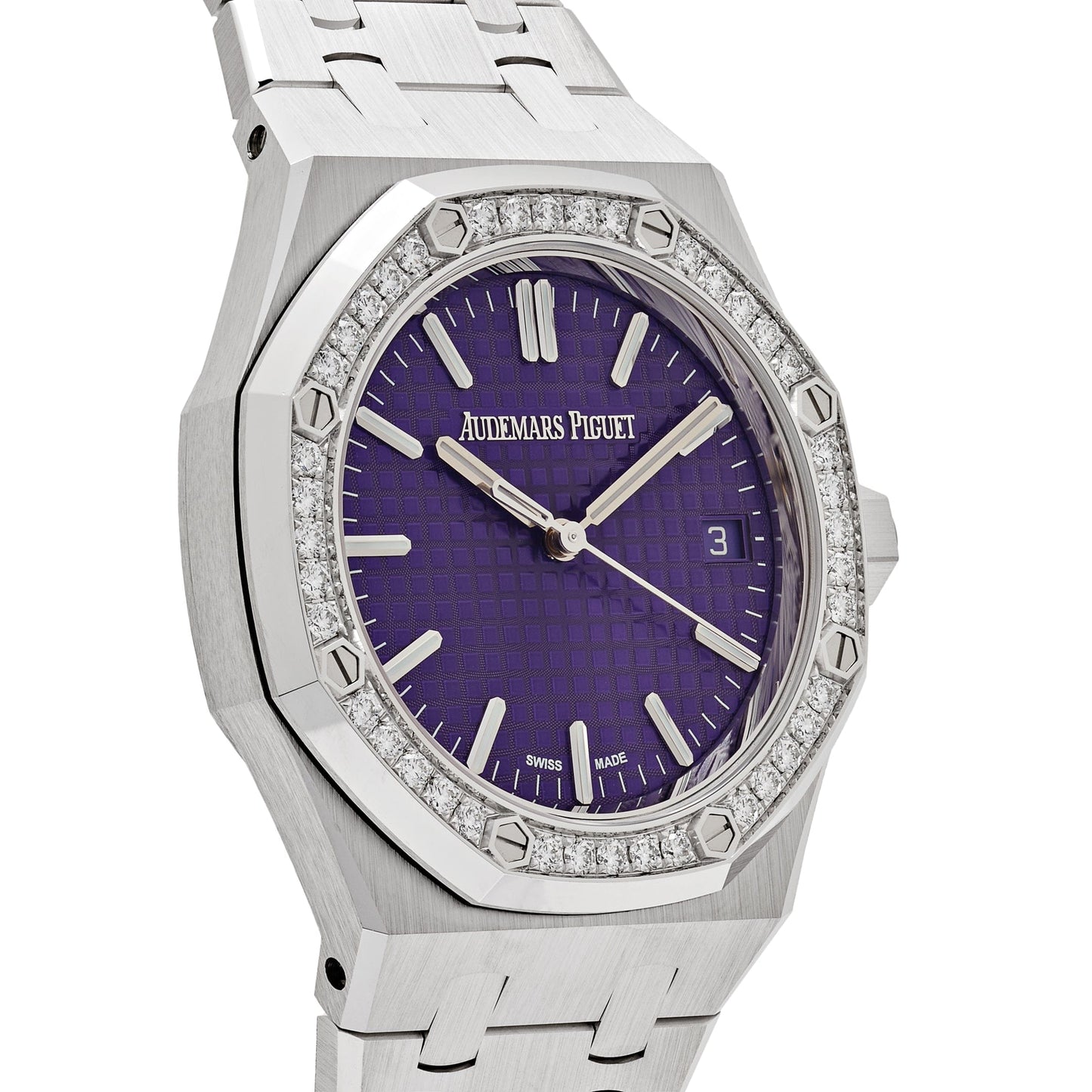 Audemars Piguet Royal Oak 15551BC.ZZ.1356BC.02 White Gold Purple Dial Diamond Bezel Special Edition