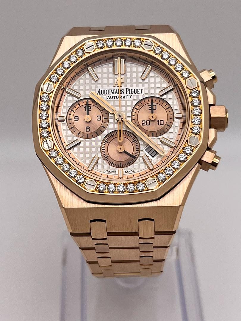 Audemars Piguet Royal Oak 26315OR.ZZ.1256OR.01 Chronograph Rose Gold Silver Dial Diamond Bezel (2021)