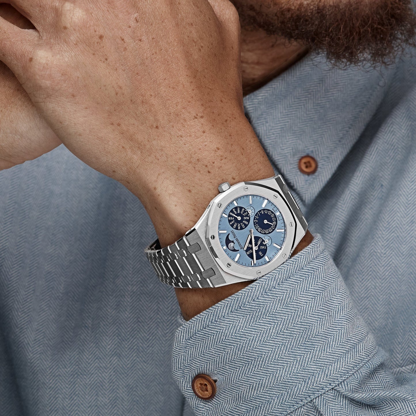 Audemars Piguet Royal Oak 26586BC.OO.1240.BC.99 Perpetual Calendar Ultra-Thin “Luminary” White Gold Light Blue Limited Edition of 25