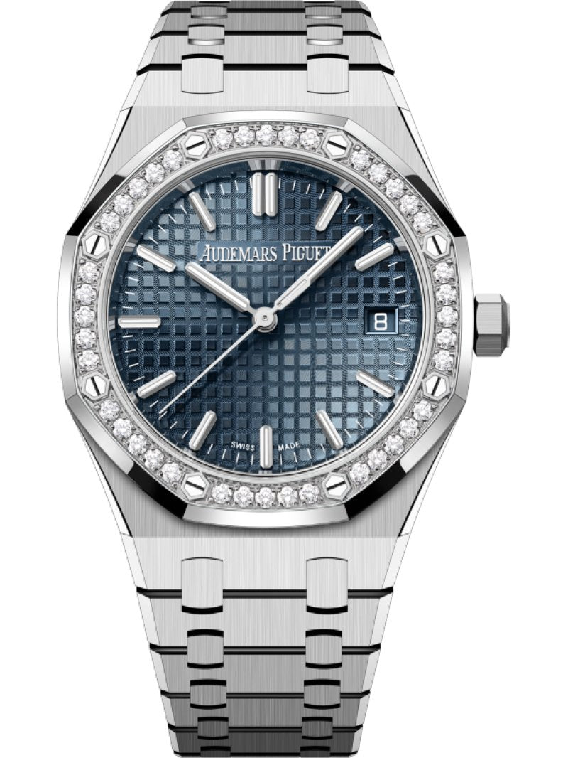 Audemars Piguet Royal Oak 34mm Stainless Steel Diamond Bezel Blue Dial 77451ST.ZZ.1361ST.04