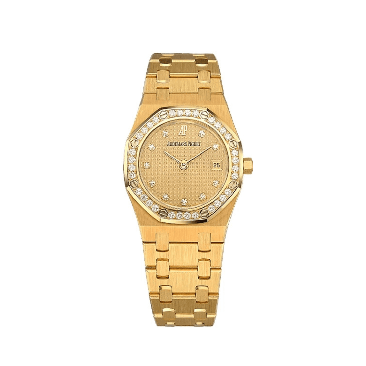 Audemars Piguet Royal Oak 66319.BA.Z.0722.BA.03 Yellow Gold Champagne Diamond Dial Diamond Bezel Quartz