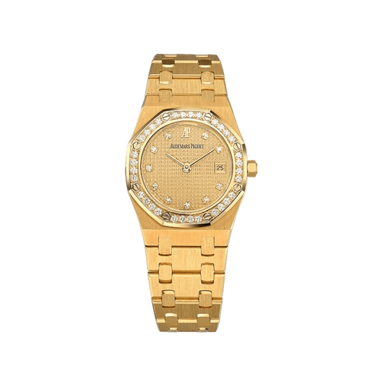 Audemars Piguet Royal Oak 66319.BA.Z.0722.BA.03 Yellow Gold Champagne Diamond Dial Diamond Bezel Quartz