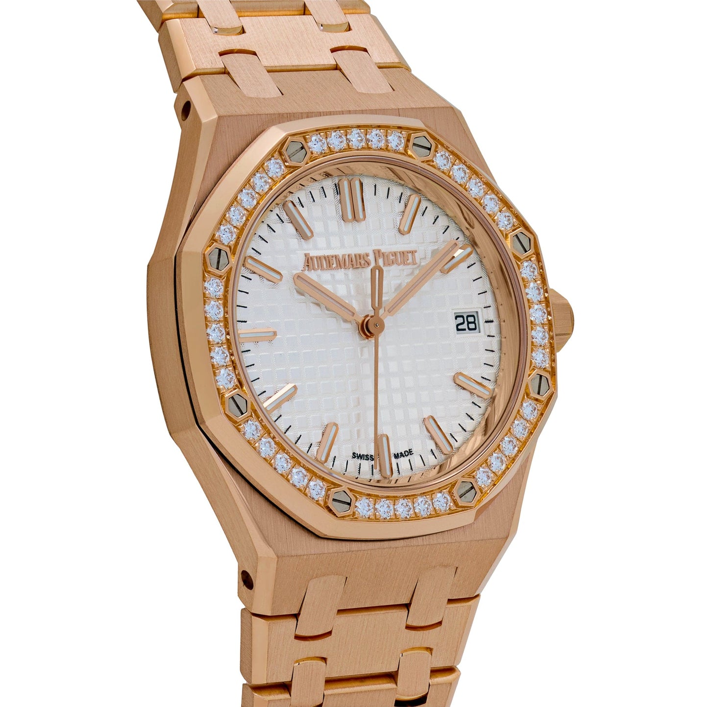 Audemars Piguet Royal Oak 77451OR.ZZ.1361OR.03 'Ladies' Rose Gold Silver Dial Diamond Bezel