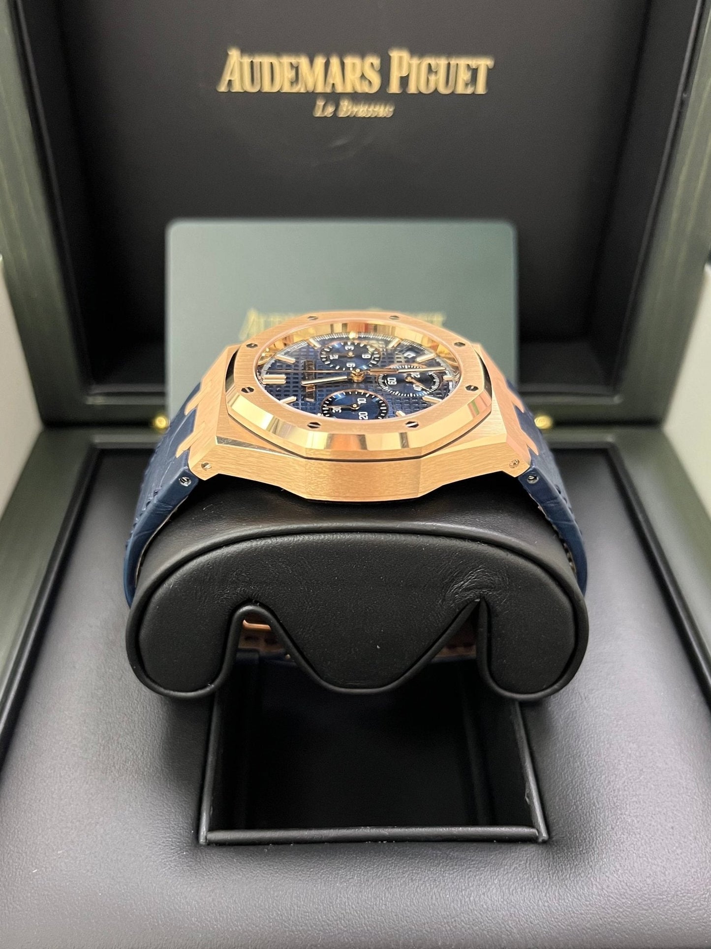 Audemars Piguet Royal Oak Chronograph 41mm 18k Rose Gold Blue Dial On Leather 26240OR.OO.D315CR.02
