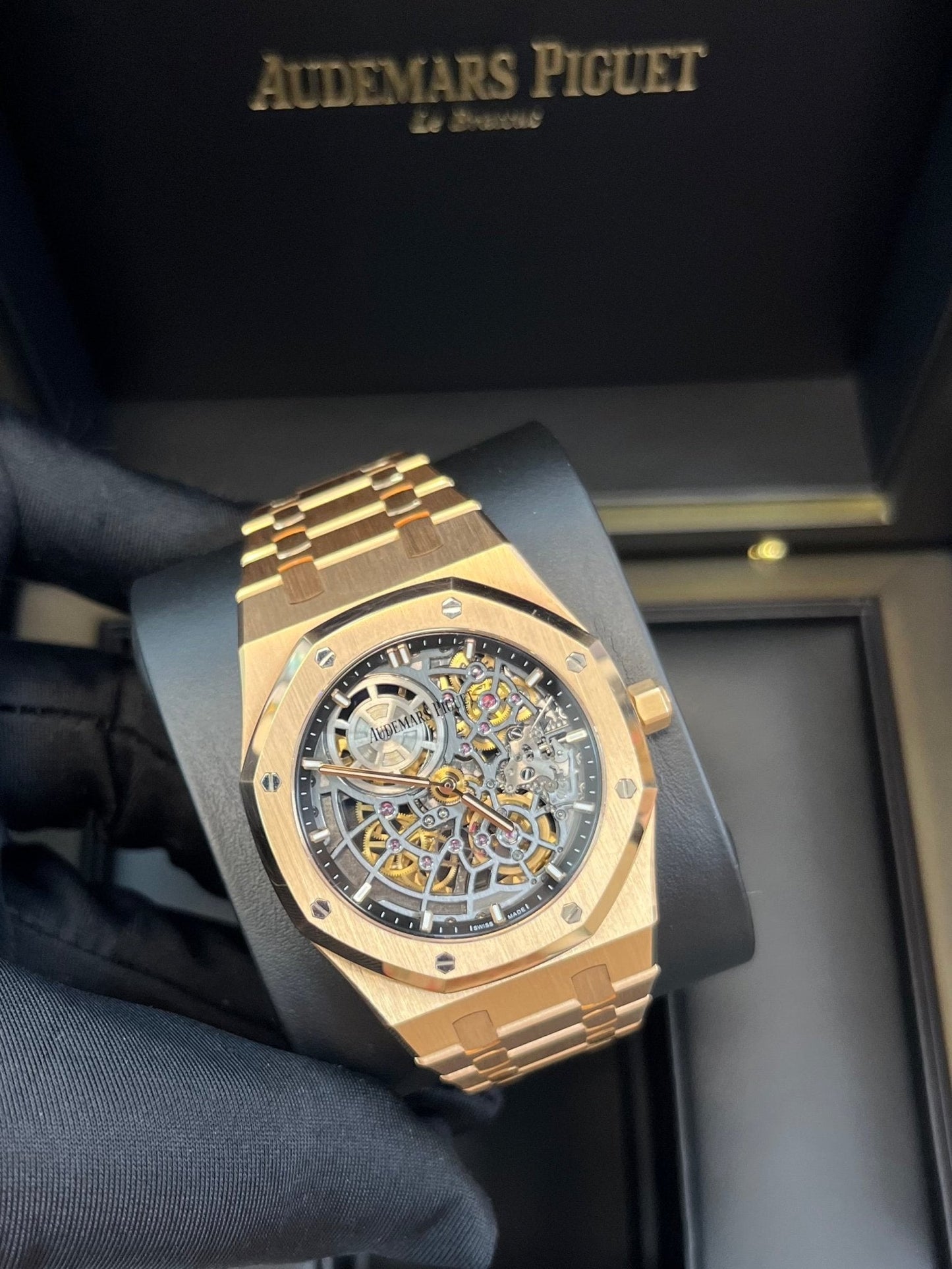 Audemars Piguet Royal Oak Openworked "Jumbo" Extra-Thin Squelette Rose Gold "50th Anniversary" Reference # 16204OR.OO.1240OR.01