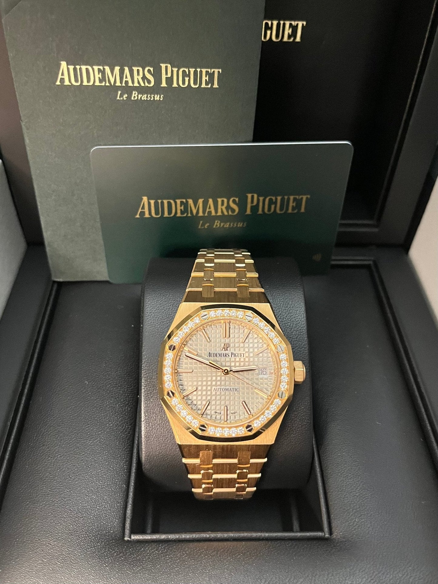 Audemars Piguet Royal Oak Lady 37mm Rose Gold Diamond Bezel Grey Dial 15451OR.ZZ.1256OR.02