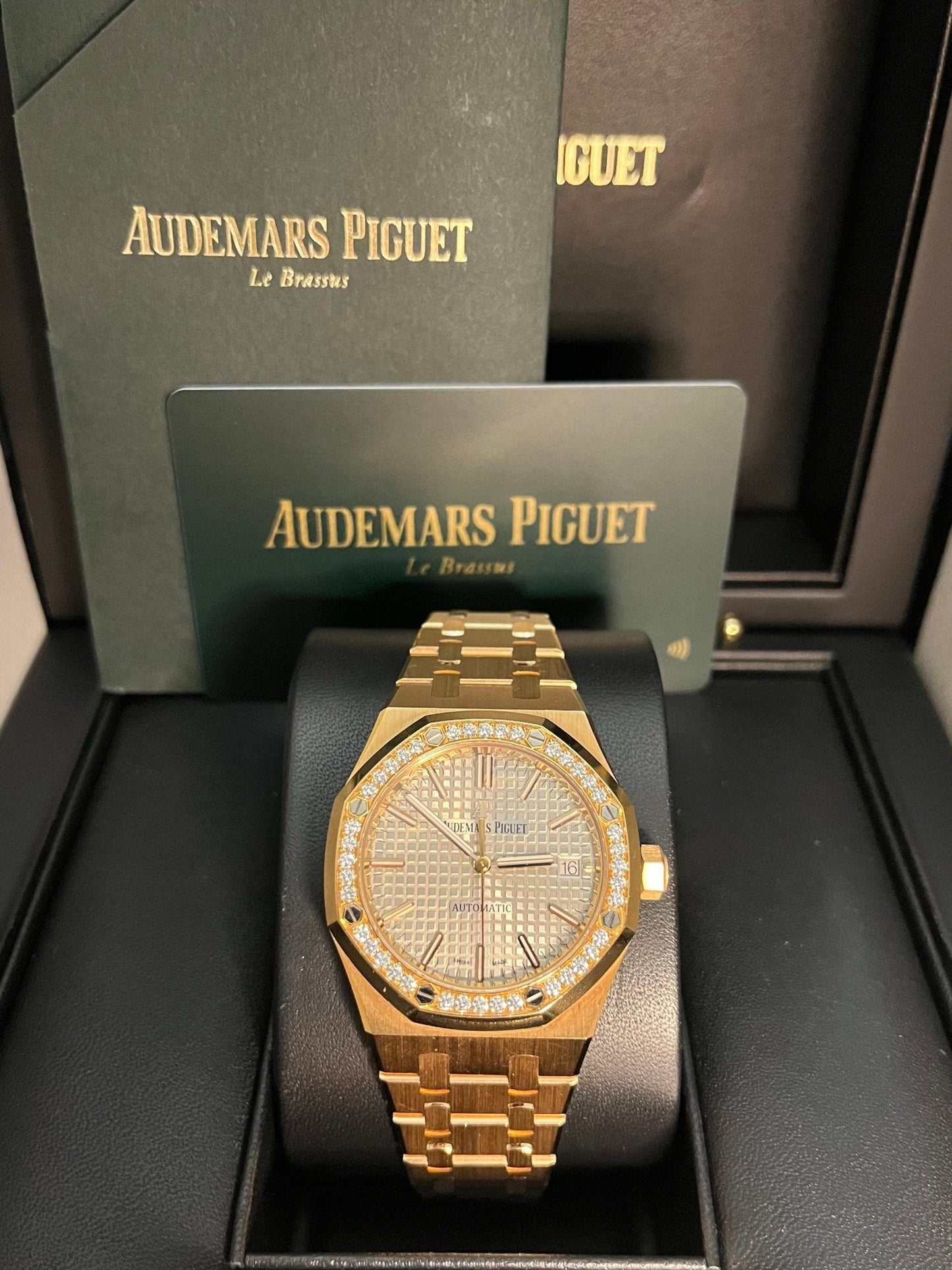 Audemars Piguet Royal Oak Lady 37mm Rose Gold Diamond Bezel Grey Dial 15451OR.ZZ.1256OR.02