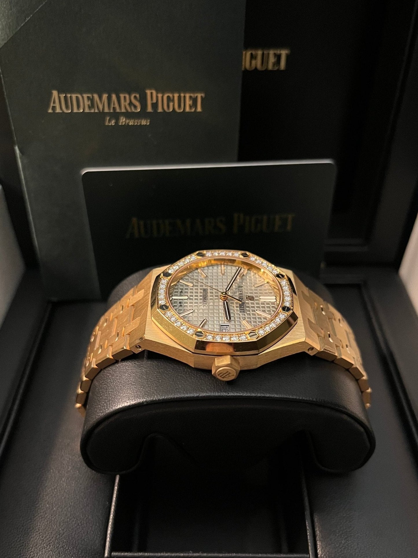 Audemars Piguet Royal Oak Lady 37mm Rose Gold Diamond Bezel Grey Dial 15451OR.ZZ.1256OR.02