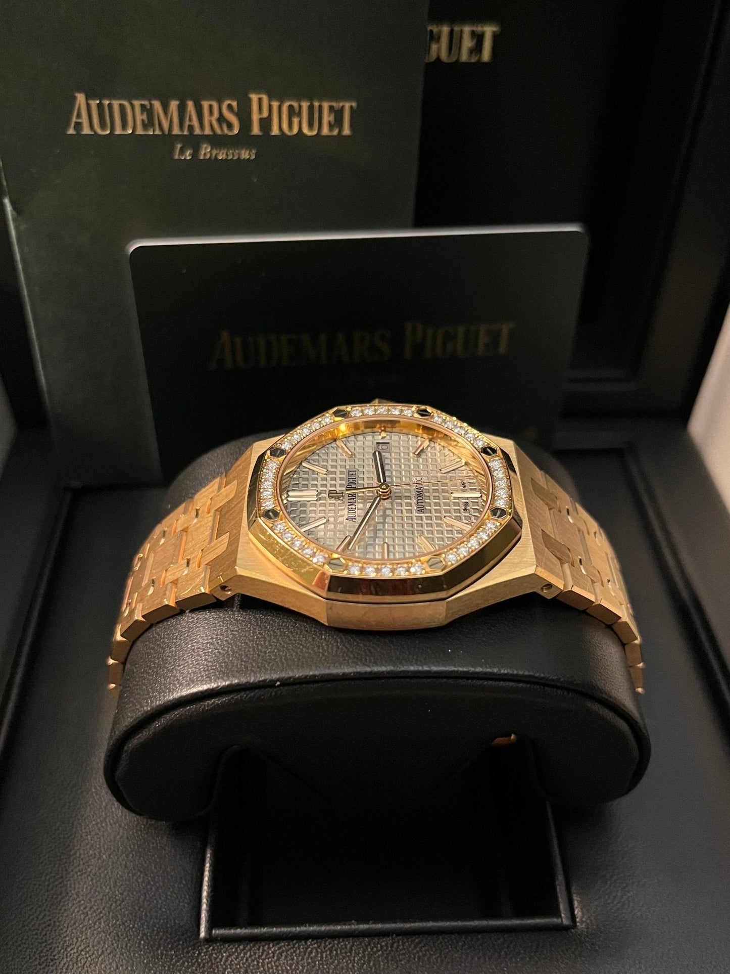 Audemars Piguet Royal Oak Lady 37mm Rose Gold Diamond Bezel Grey Dial 15451OR.ZZ.1256OR.02
