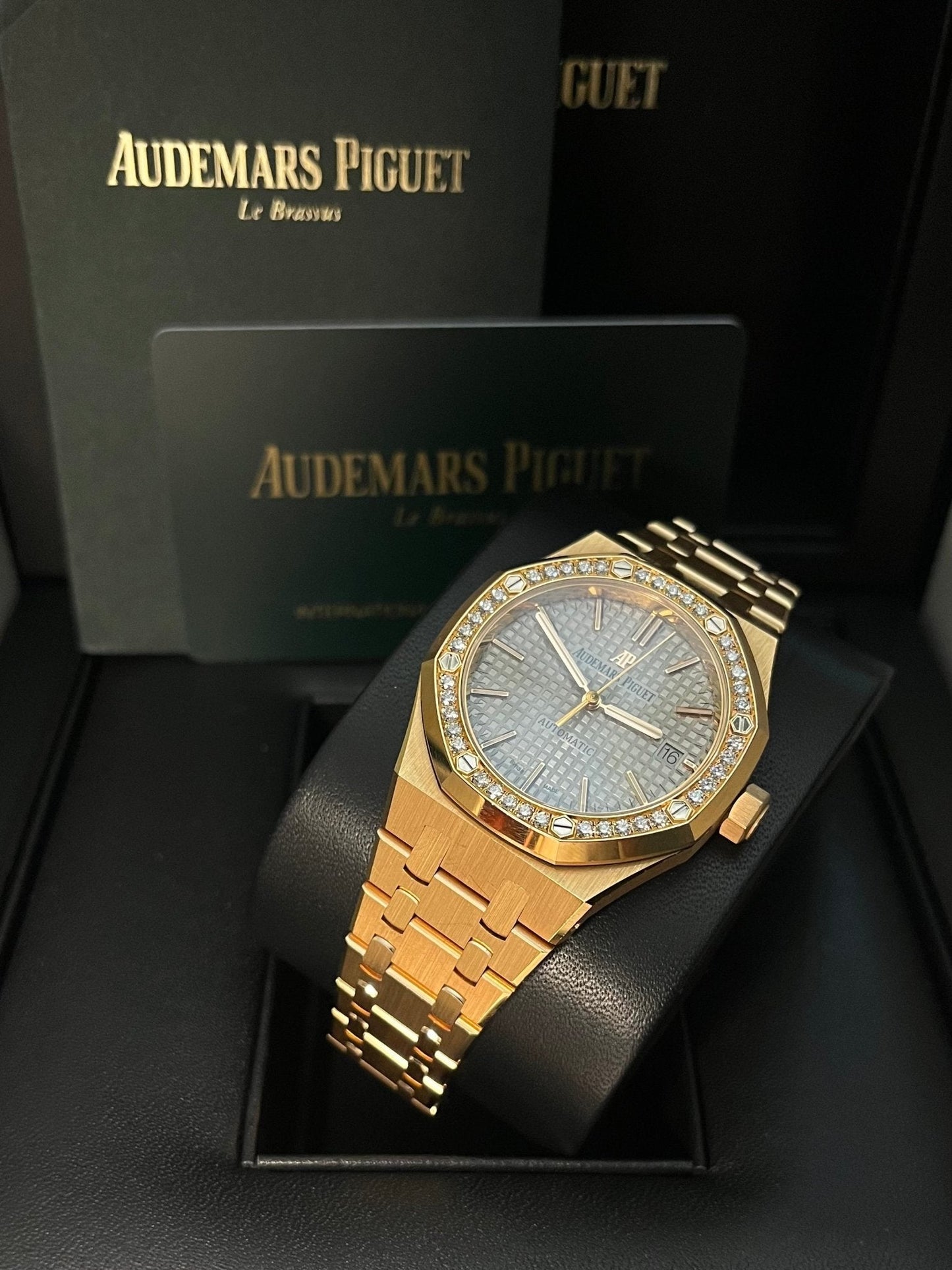 Audemars Piguet Royal Oak Lady 37mm Rose Gold Diamond Bezel Grey Dial 15451OR.ZZ.1256OR.02