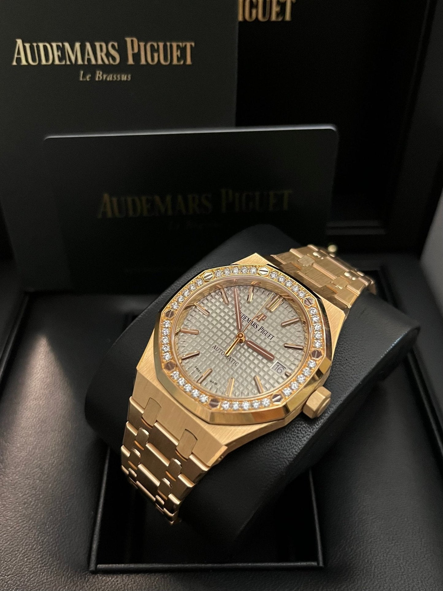 Audemars Piguet Royal Oak Lady 37mm Rose Gold Diamond Bezel Grey Dial 15451OR.ZZ.1256OR.02